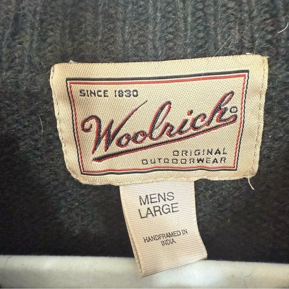 Woolrich Vintage Grandpa Core Argyle Wool Sweater Large Green